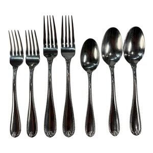 7 - Lenox Tudor Bead Augusta Forks Spoons 18/10 Stainless Steel Flatware